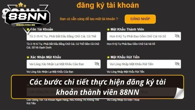 Các bước chi tiết thực hiện đăng ký 88nn